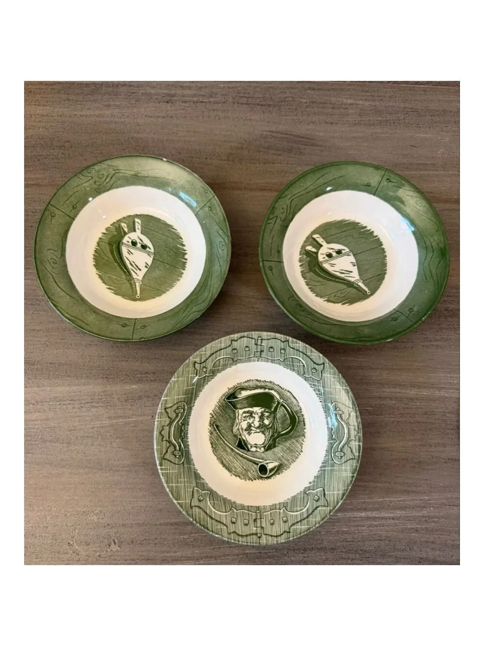 Set of 6 OLD CURIOSITY SHOP Royal Green Bowls/Saucers